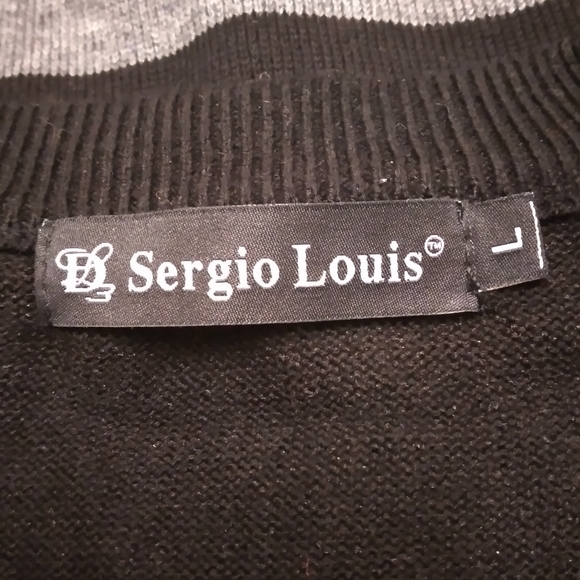 Sergio Louis Men's Black & Grey Striped V-Neck Size Large. - Picture 7 of 10
